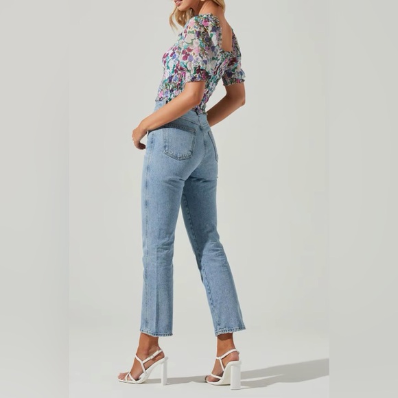 ASTR The Label Smocked Floral Crop Top Multicolor Puff Sleeve Ruffle | S - Picture 4 of 9